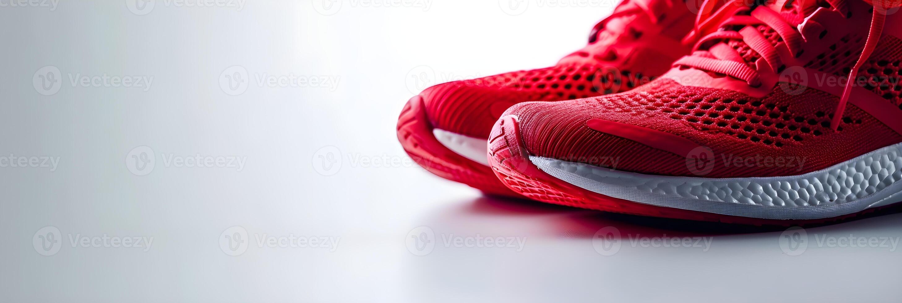 ai gegenereerd detailopname portret van rood sport- rennen schoenen tegen wit achtergrond, generatief ai foto