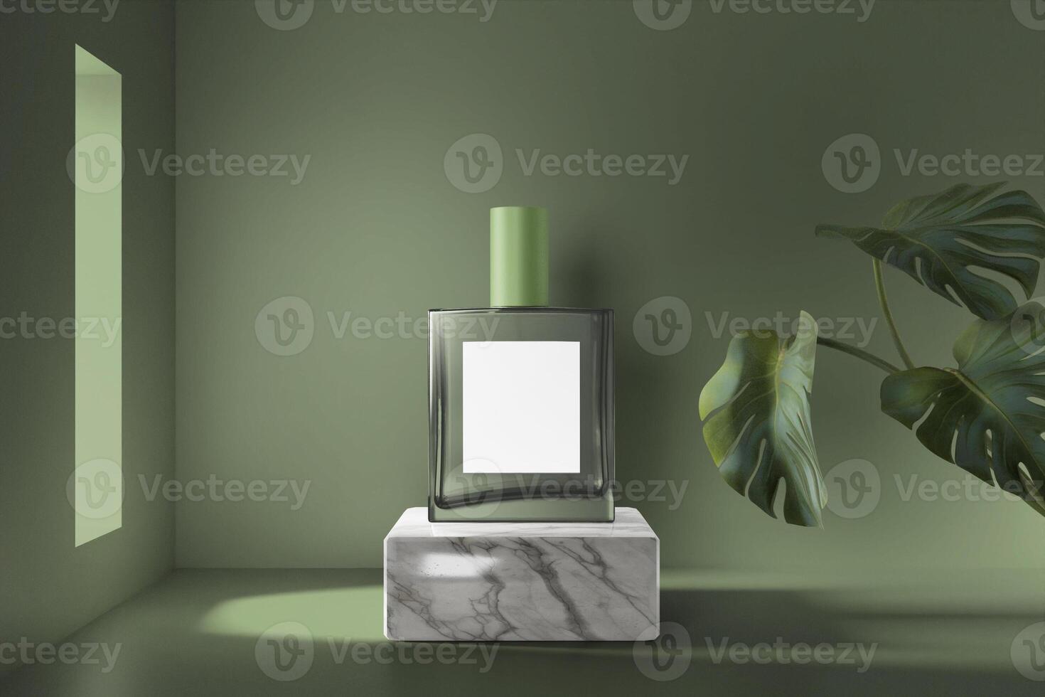 vers tropisch parfum fles mockup met tropisch blad foto