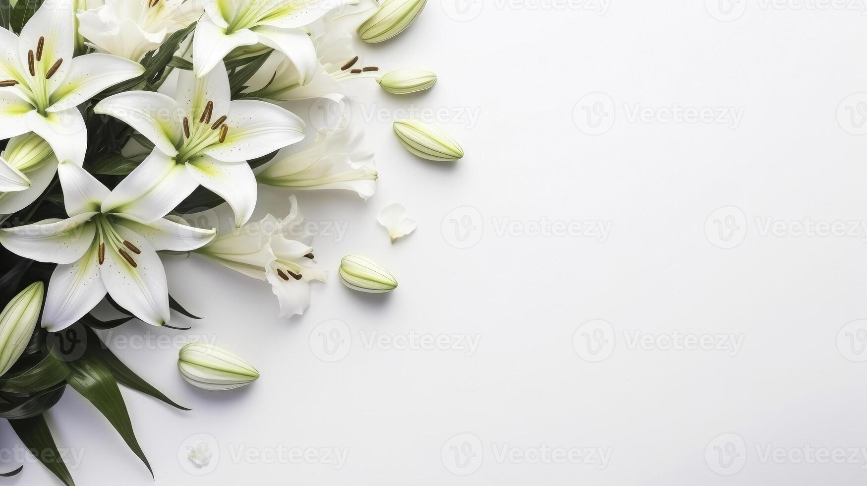 ai gegenereerd bloemen wit pastel lelies samenstelling Aan een wit achtergrond kopiëren ruimte sjabloon foto