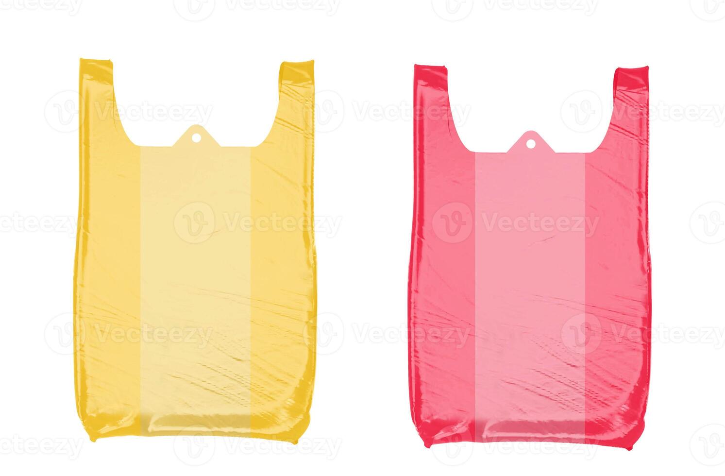 geel en rood plastic Tassen geïsoleerd Aan wit achtergrond foto