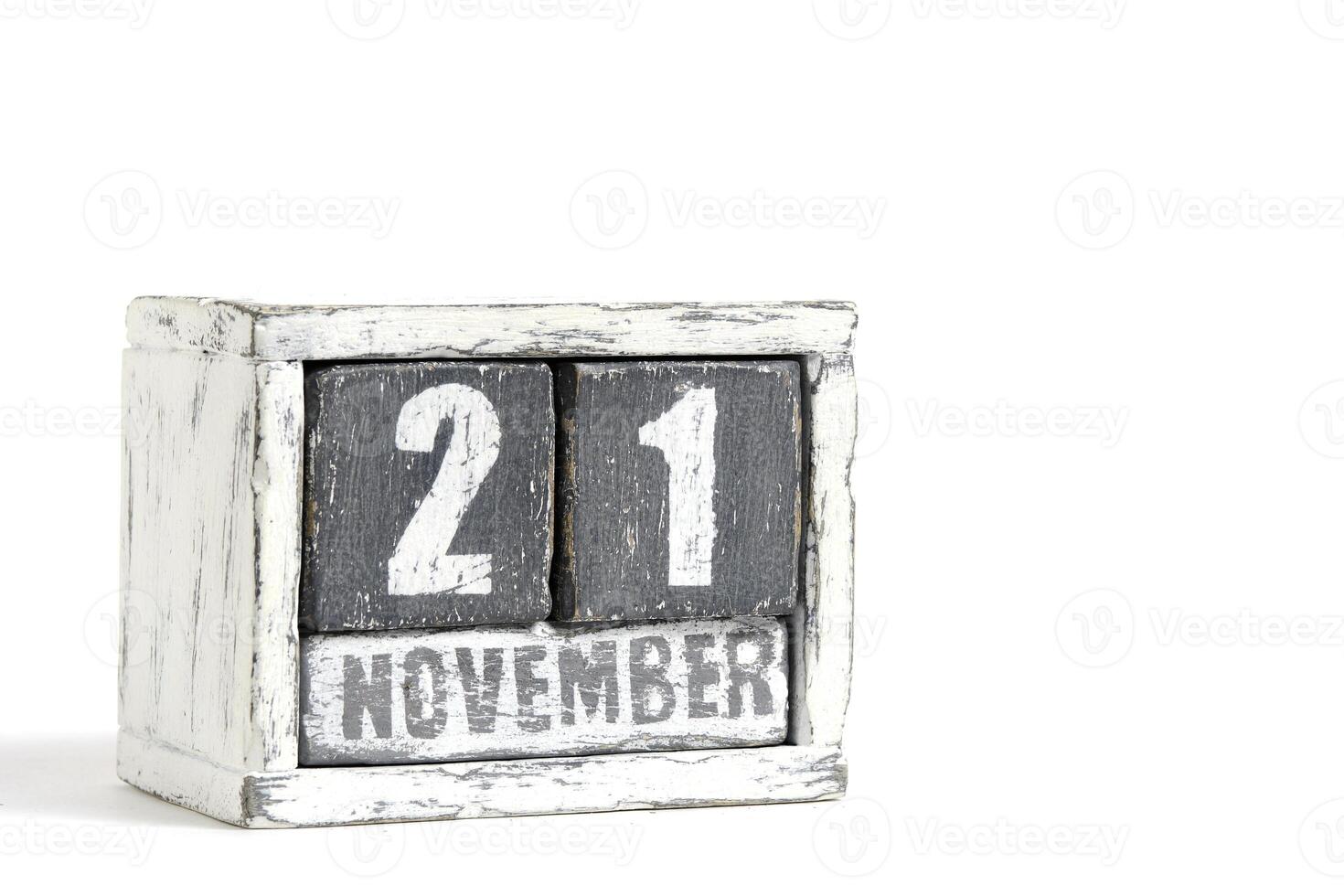 november 21 Aan houten kalender, Aan wit achtergrond. foto