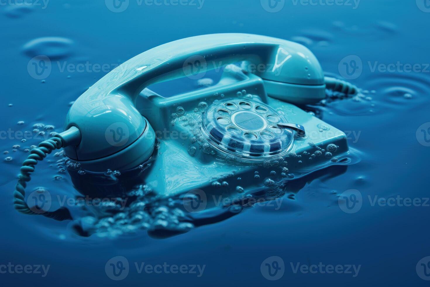 ai gegenereerd ondergedompeld telefoon in blauw water. genereren ai foto