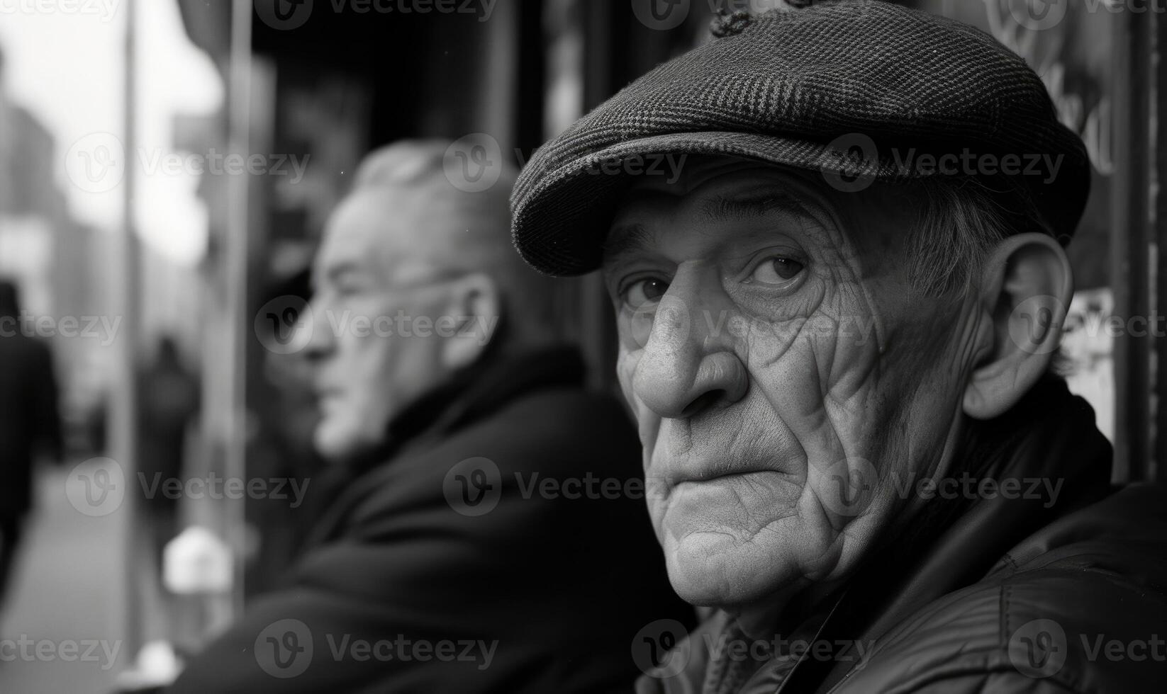 ai gegenereerd detailopname portret van oud mannen in openbaar vervoer foto