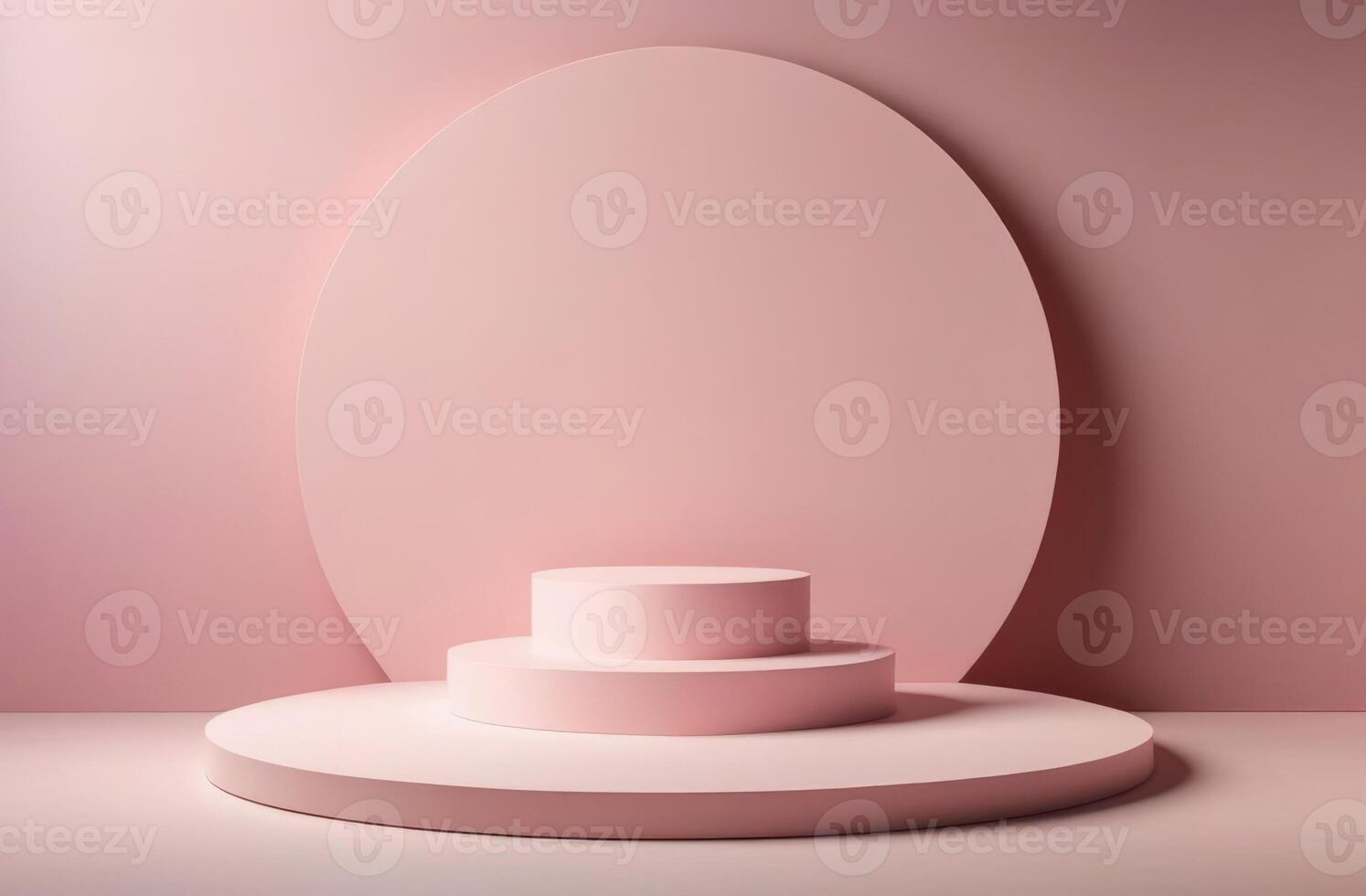 ai gegenereerd een leeg ronde roze podium, een platform voor weergeven schoonheidsmiddelen en parfums, een stadium sjabloon voor reclame, vrij ruimte, pastel kleuren foto