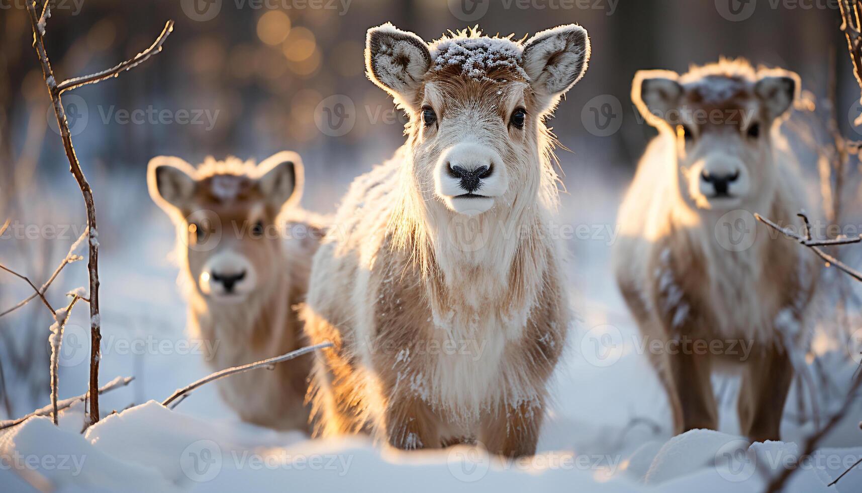 ai gegenereerd schattig jong dieren begrazing in besneeuwd weide, natuur schoonheid gegenereerd door ai foto