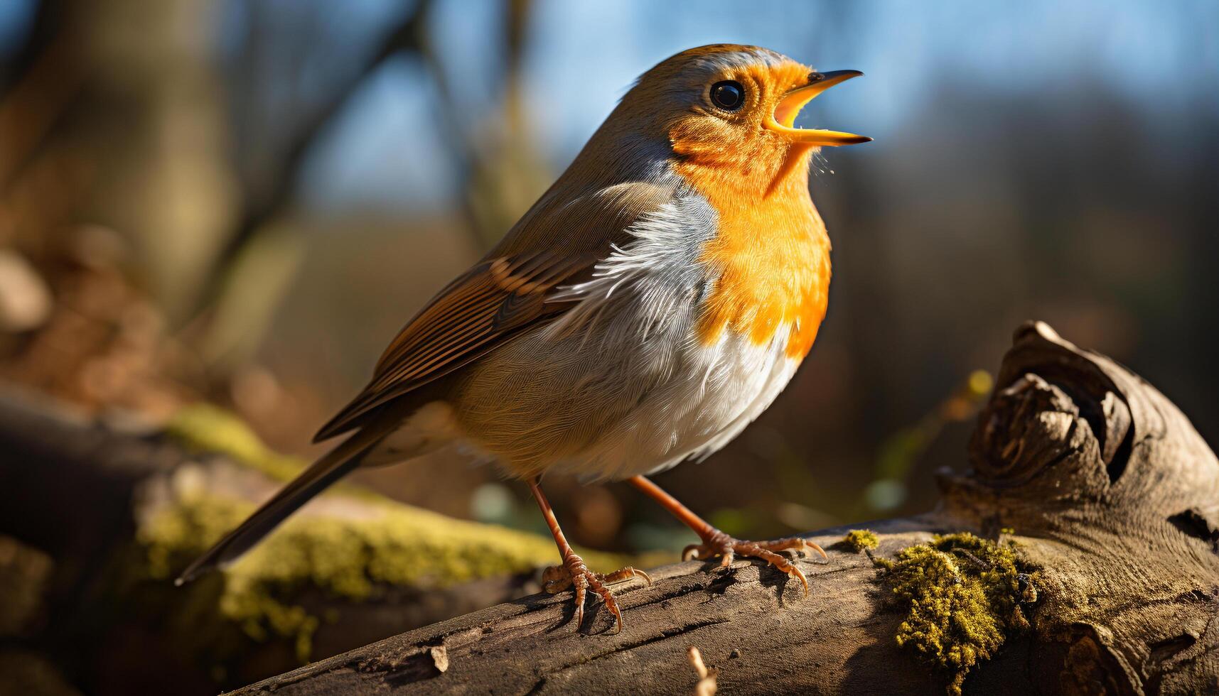 ai gegenereerd klein geel vogel neerstrijken Aan tak, het zingen in rustig Woud gegenereerd door ai foto