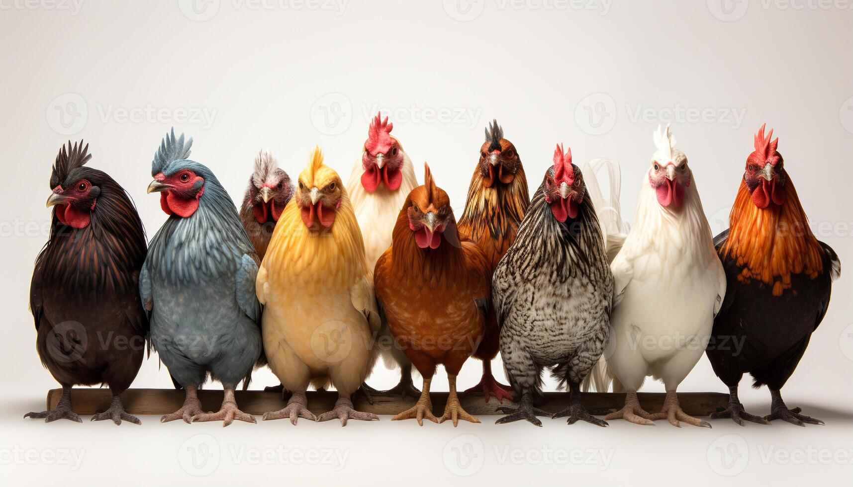 ai gegenereerd een groep van schattig baby kippen staand in een rij gegenereerd door ai foto