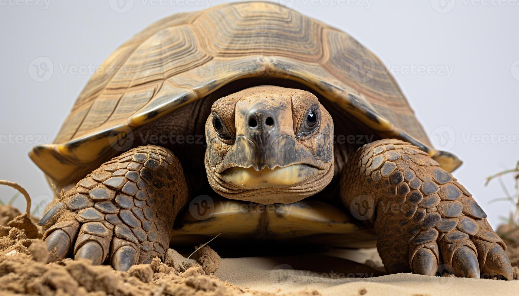 ai gegenereerd groot schildpad kruipen langzaam in natuur, dichtbij omhoog van gerimpeld schelp gegenereerd door ai foto