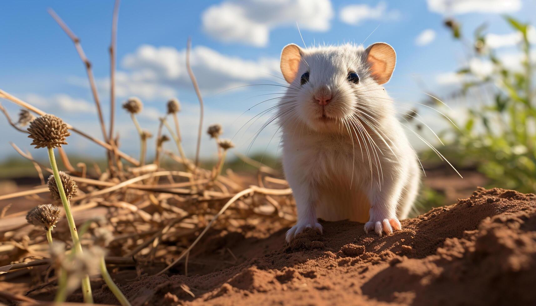 ai gegenereerd schattig baby konijn zittend in groen weide, genieten van de zon gegenereerd door ai foto