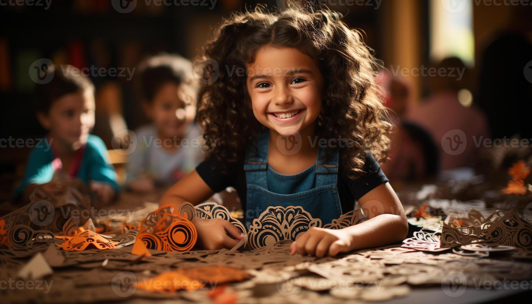 ai gegenereerd glimlachen kinderen bakken, aan het leren, en hebben pret in de keuken gegenereerd door ai foto