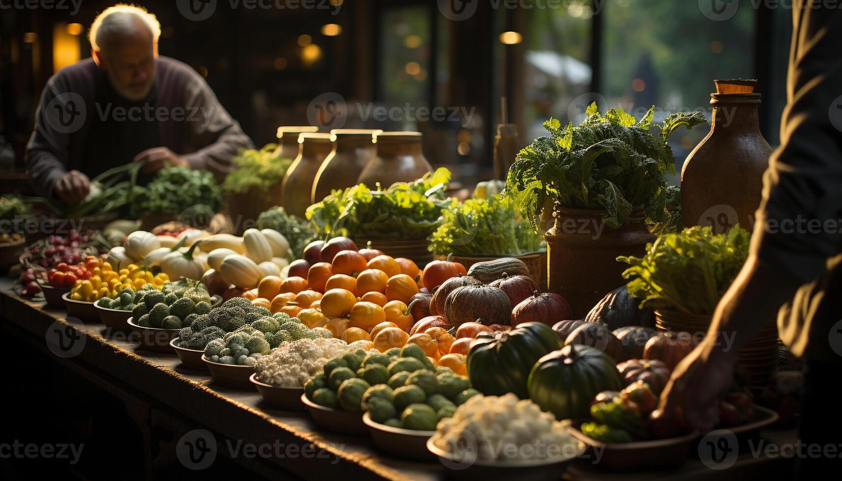 ai gegenereerd vers biologisch groenten, fruit, en kalebassen in overvloed voor gezond aan het eten gegenereerd door ai foto