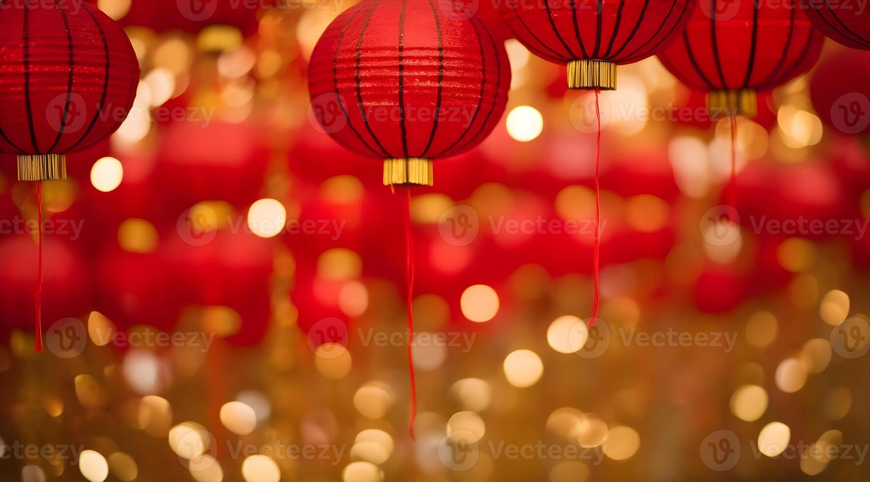 ai gegenereerd rood papier lantaarns Aan bokeh achtergrond voor Chinese nieuw jaar. foto