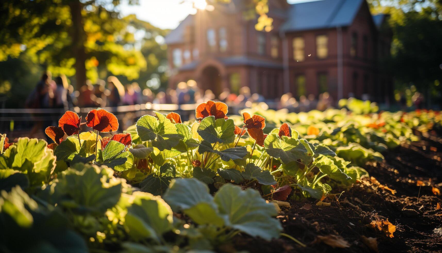 ai gegenereerd de levendig kleuren van natuur bloesem in de formeel tuin gegenereerd door ai foto