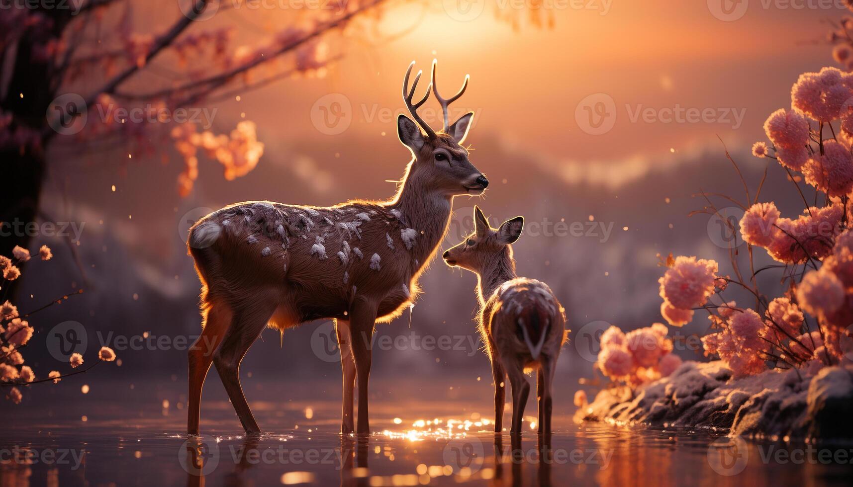 ai gegenereerd schattig hert staand in winter Woud, reflecterend schoonheid in natuur gegenereerd door ai foto