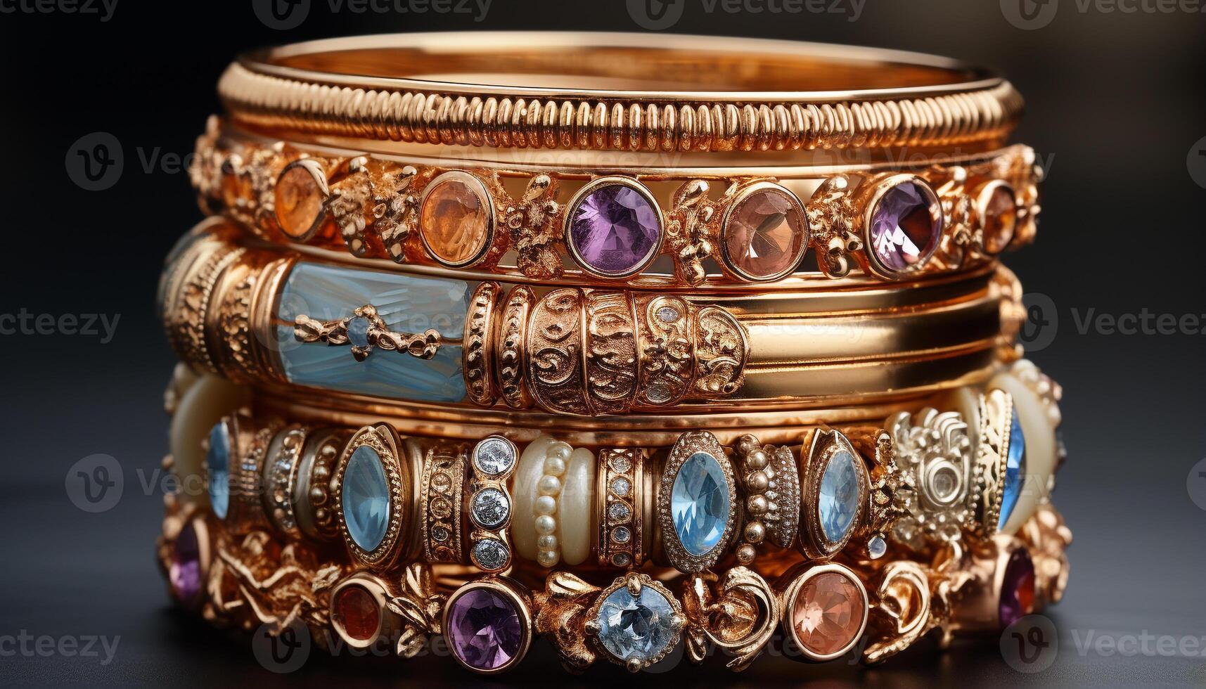 ai gegenereerd glimmend sieraden, elegant armband, antiek ketting, kostbaar edelsteen verzameling gegenereerd door ai foto