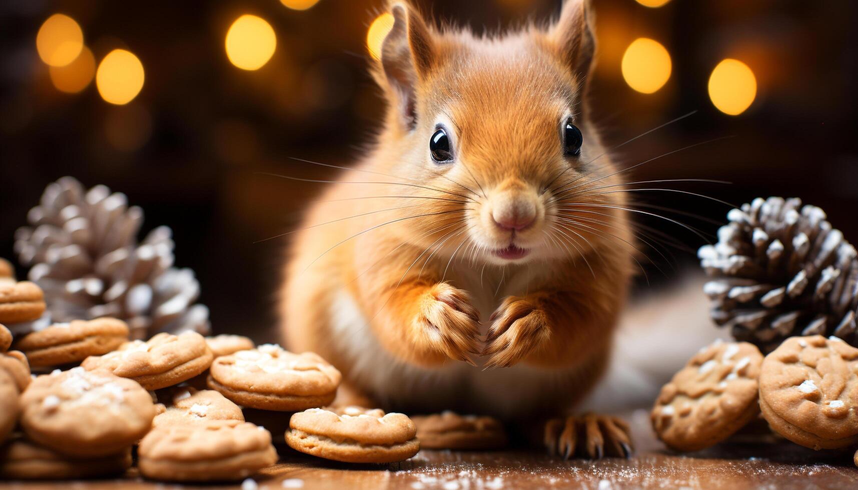 ai gegenereerd schattig pluizig zoogdier geniet eigengemaakt koekje in winter viering gegenereerd door ai foto