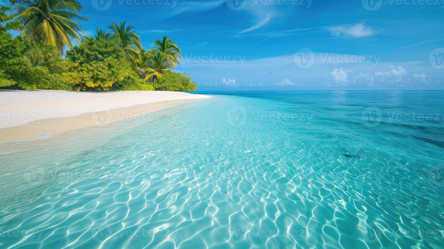 ai gegenereerd kristal Doorzichtig blauw water en wit zanderig stranden bepalen een mooi tropisch paradijs, ai gegenereerd. foto