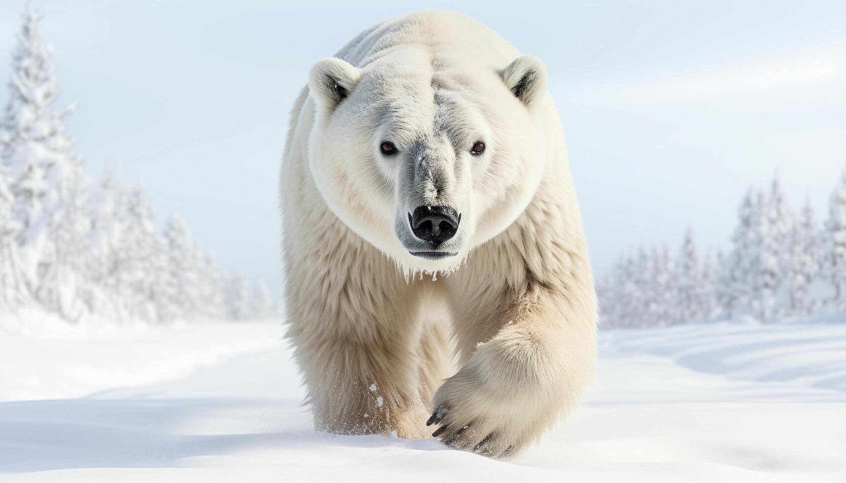 ai gegenereerd schattig arctisch zoogdier wandelen in sneeuw, op zoek Bij camera gegenereerd door ai foto