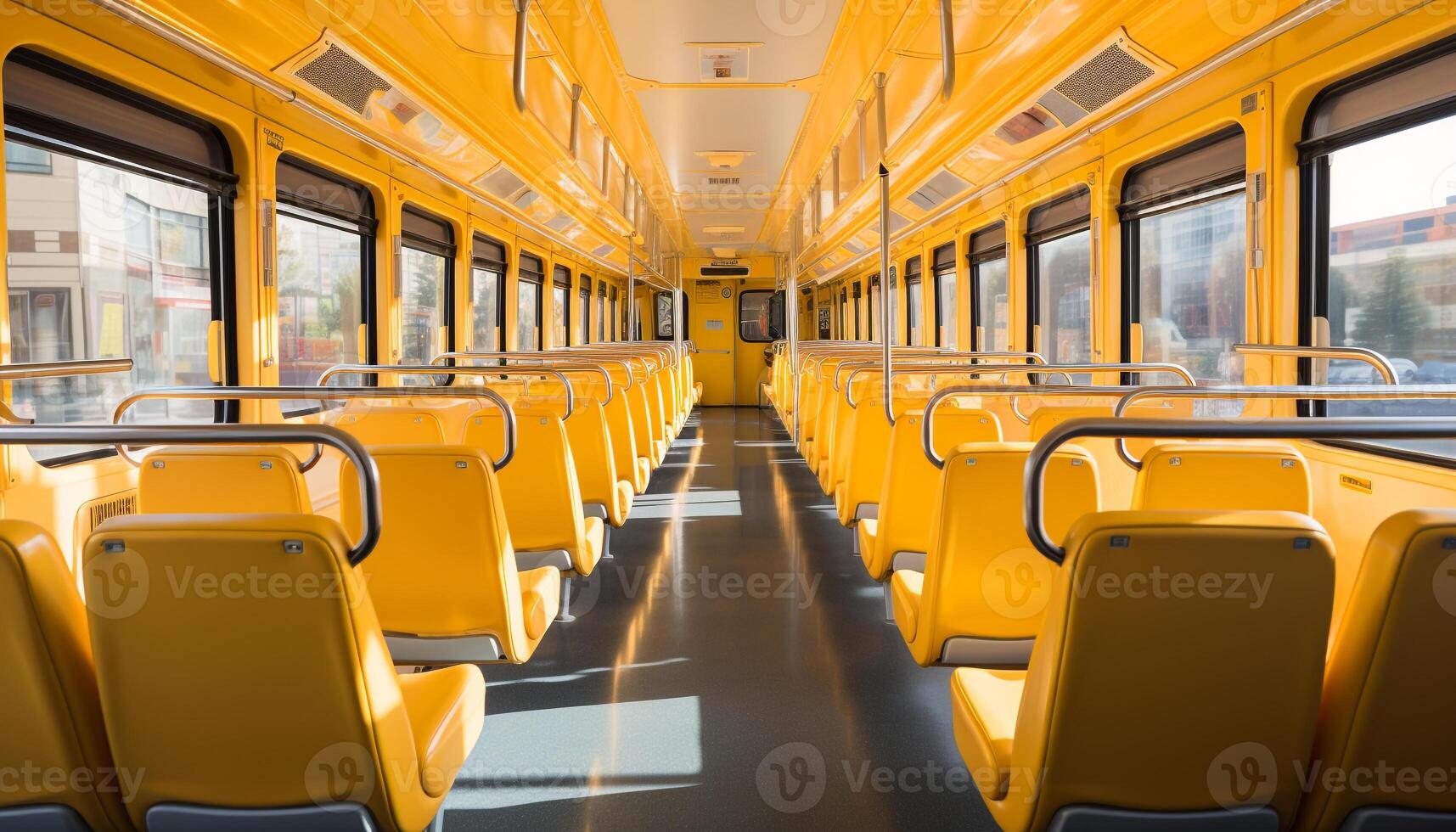 ai gegenereerd leeg bus stoelen binnen een modern ondergronds vervoer systeem gegenereerd door ai foto