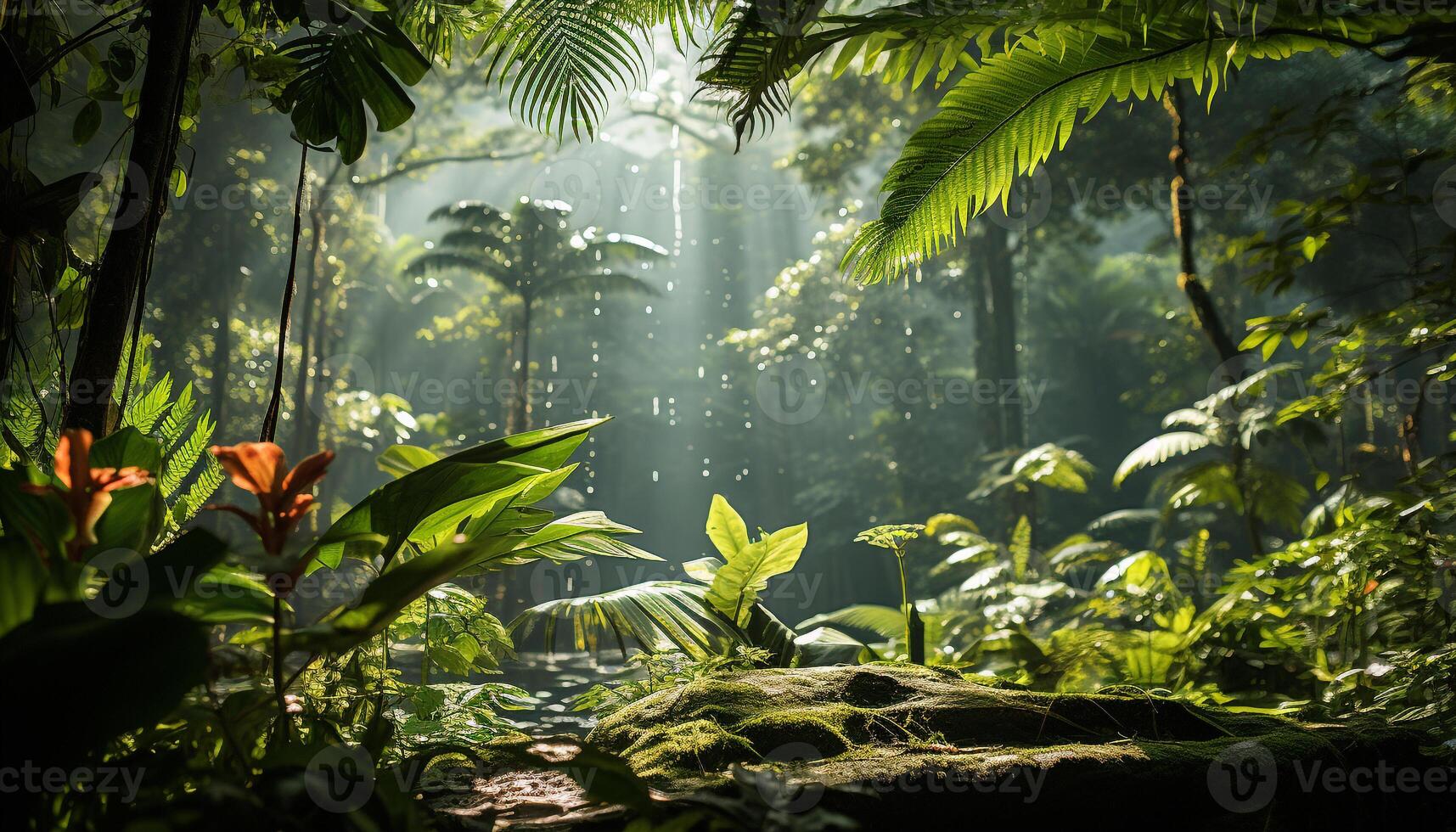 ai gegenereerd levendig groen gebladerte dekens rustig tropisch regenwoud in zomer gegenereerd door ai foto