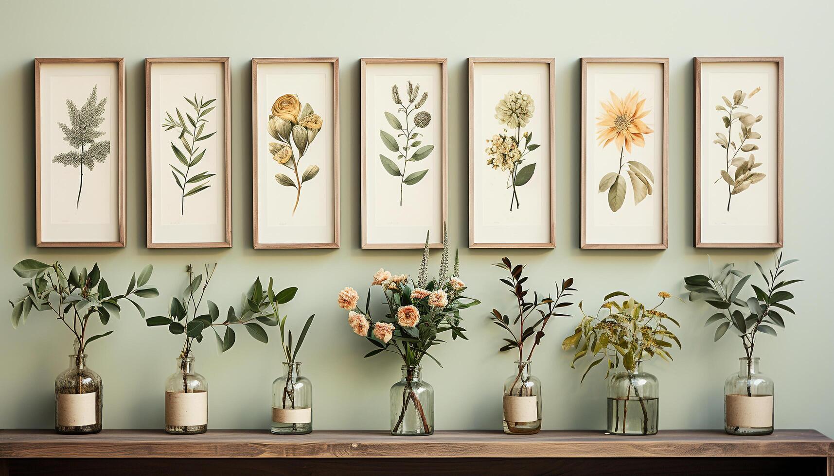 ai gegenereerd modern bloemen arrangement Aan rustiek houten plank, vieren zomer kleuren gegenereerd door ai foto