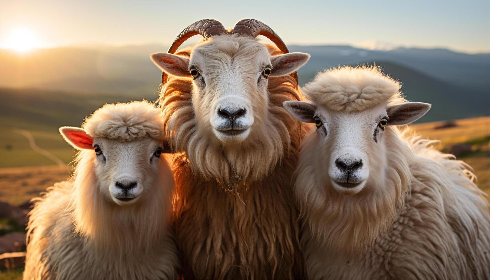 ai gegenereerd schattig vee begrazing Aan groen weide, omringd door mooi natuur gegenereerd door ai foto