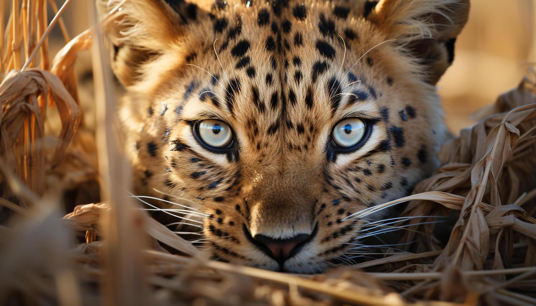 ai gegenereerd majestueus groot kat staren, schuilplaats in wildernis, op zoek Bij camera gegenereerd door ai foto