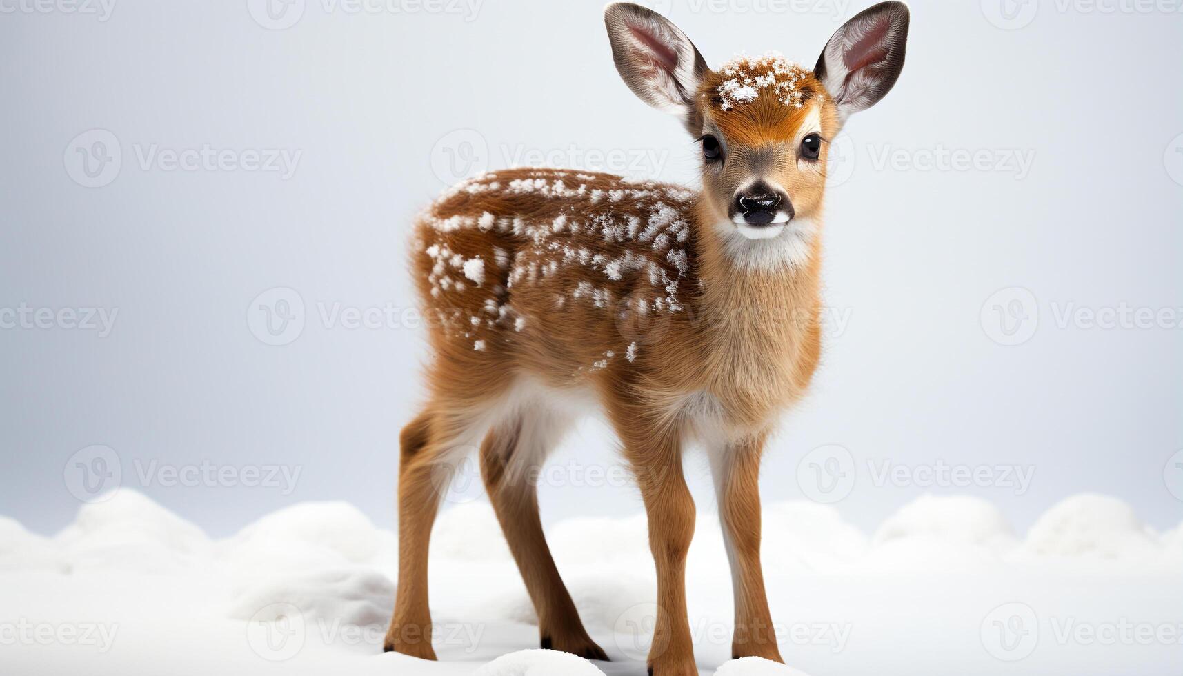 ai gegenereerd schattig jong hert staand in gras, op zoek Bij camera gegenereerd door ai foto