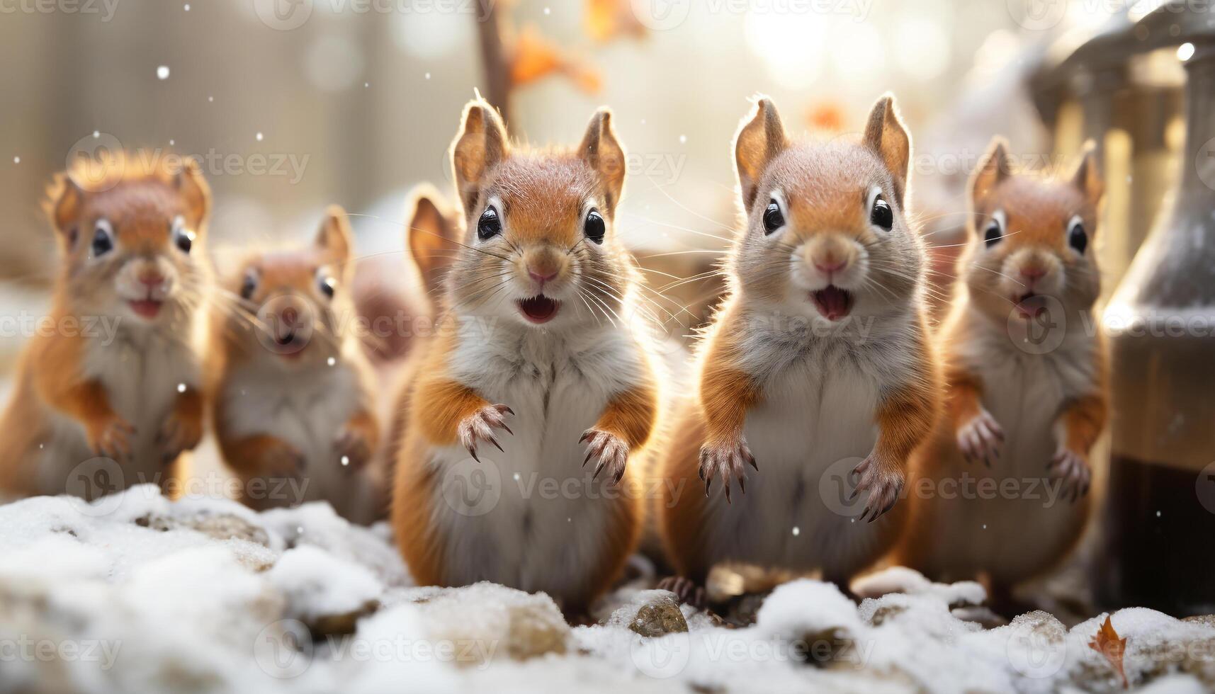 ai gegenereerd schattig klein zoogdier zittend in sneeuw, op zoek Bij camera gegenereerd door ai foto