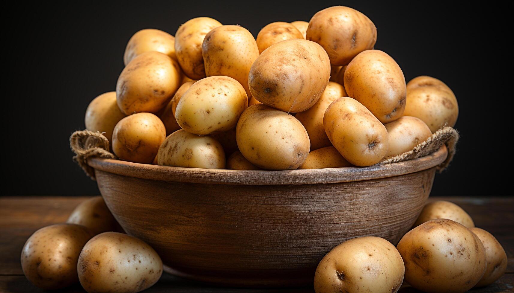 ai gegenereerd vers biologisch rauw aardappelen, een gezond vegetarisch maaltijd bereid gegenereerd door ai foto