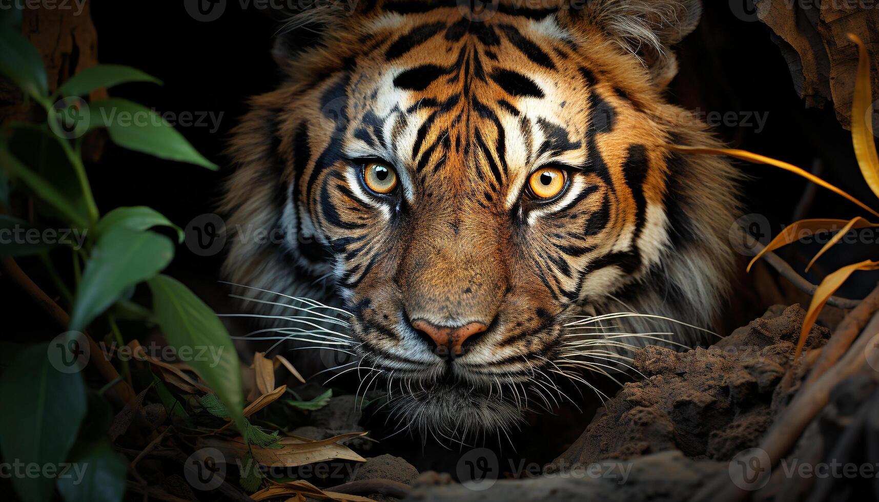 ai gegenereerd majestueus Bengalen tijger, een schoonheid in natuur, staren fel gegenereerd door ai foto