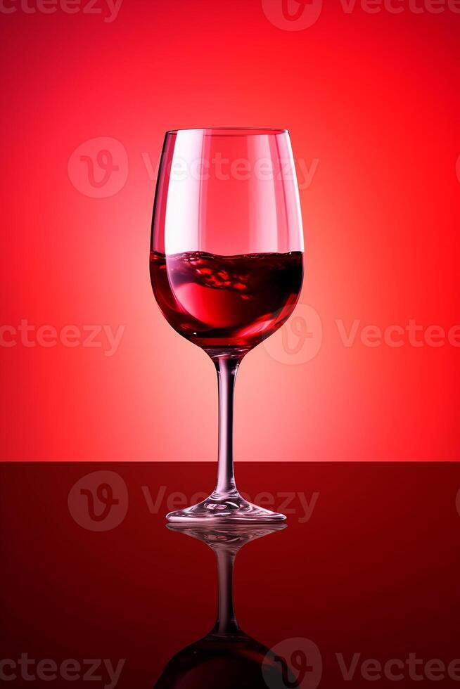 ai gegenereerd een glas van rood wijn tegen een rood achtergrond. foto