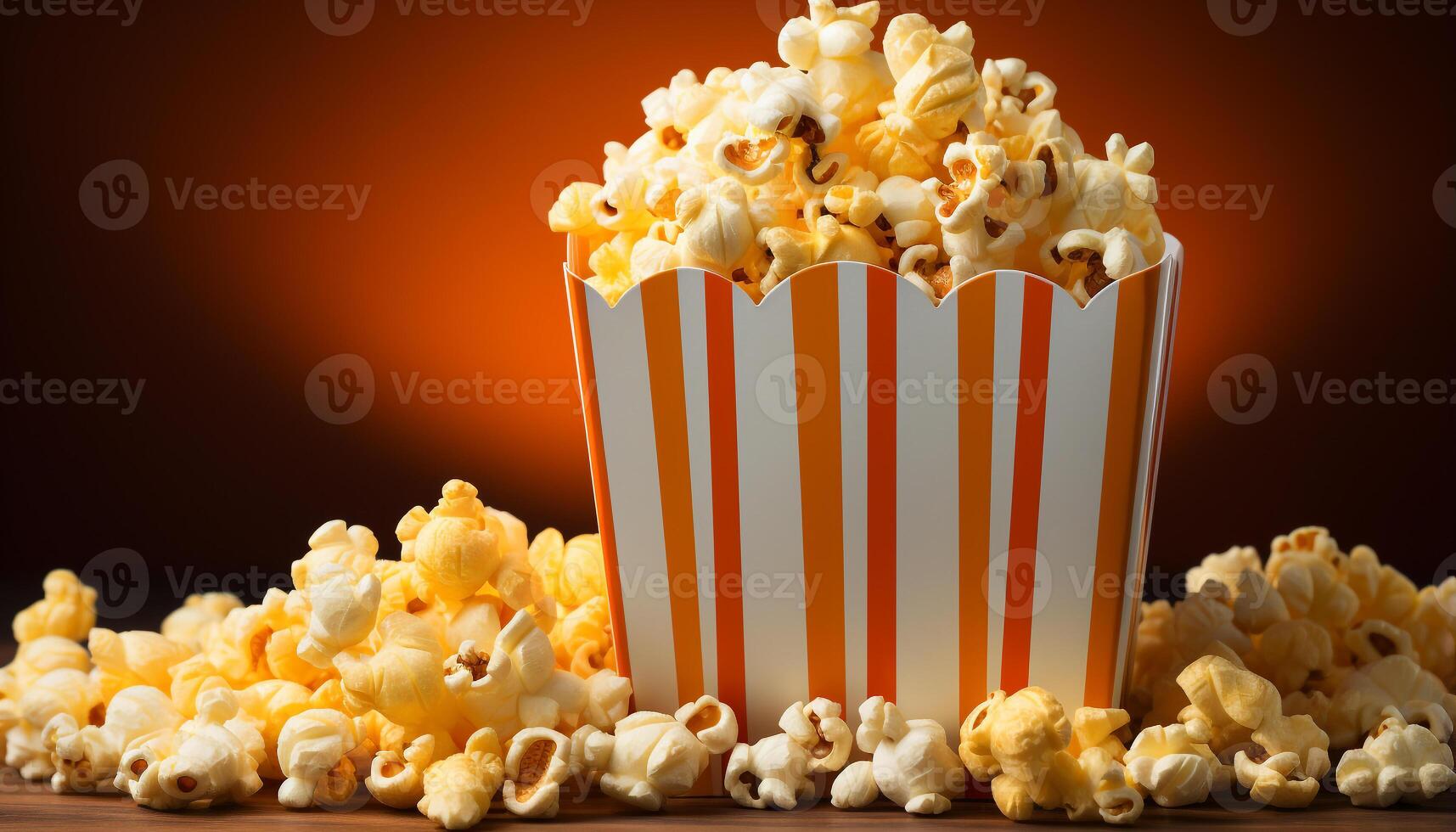 ai gegenereerd aan het kijken een film, snacken Aan vers popcorn in een theater gegenereerd door ai foto