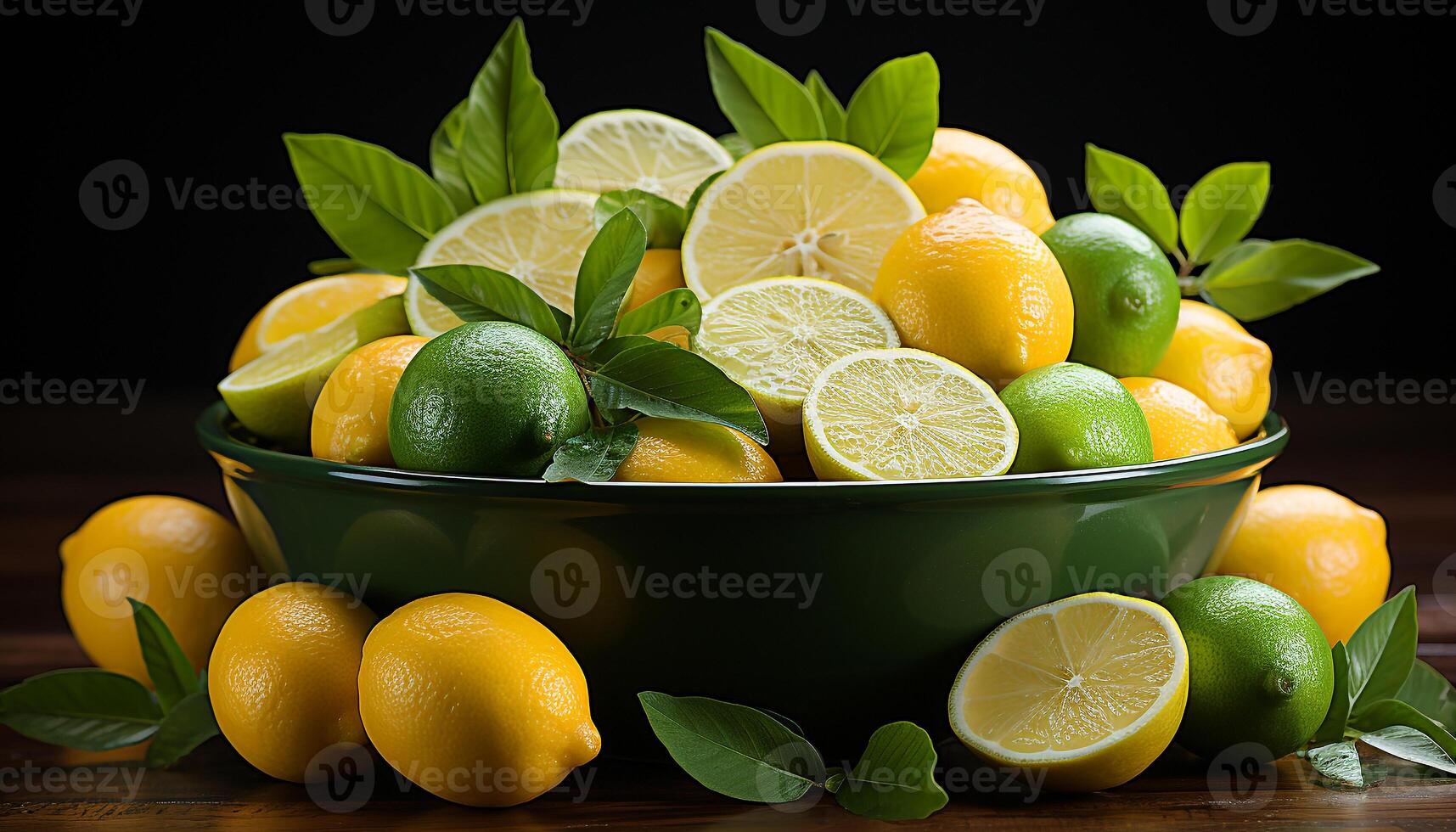ai gegenereerd vers citrus fruit plak Aan houten tafel, gezond en levendig gegenereerd door ai foto