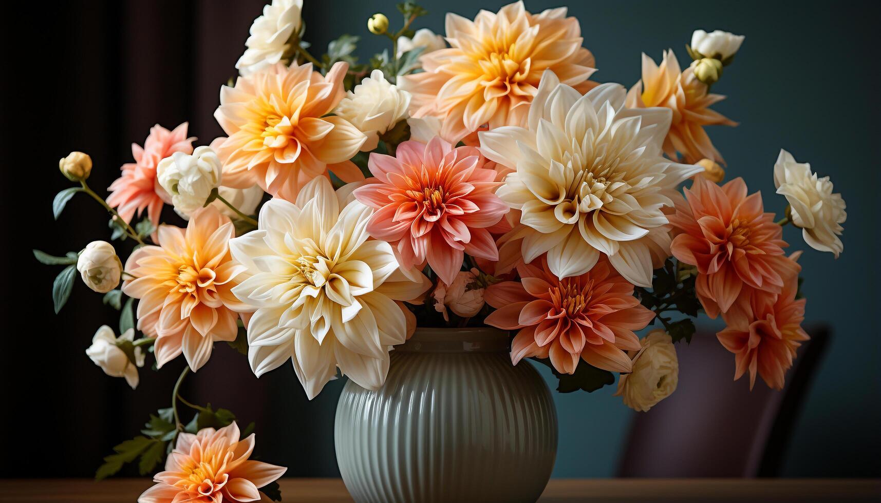 ai gegenereerd een mooi boeket van bloemen siert de natuur tafel gegenereerd door ai foto