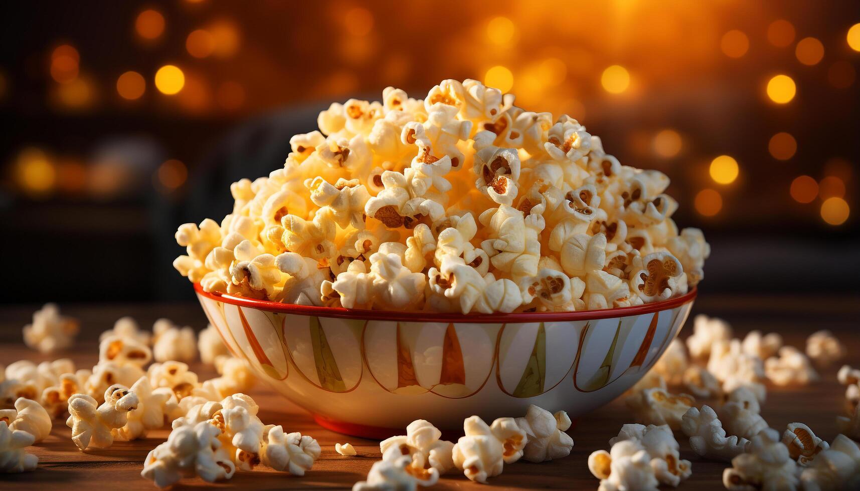 ai gegenereerd een kom van vers, pluizig popcorn voor film nacht gegenereerd door ai foto