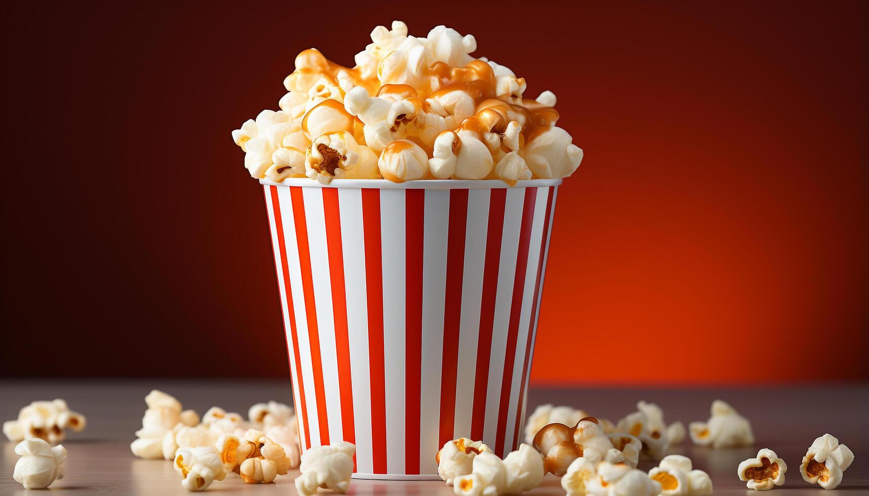 ai gegenereerd aan het kijken film, aan het eten popcorn, drinken Frisdrank, genieten van de tonen gegenereerd door ai foto