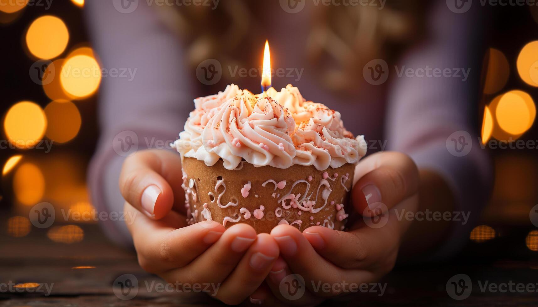 ai gegenereerd een vrouw Holding een eigengemaakt chocola toetje door kaarslicht gegenereerd door ai foto