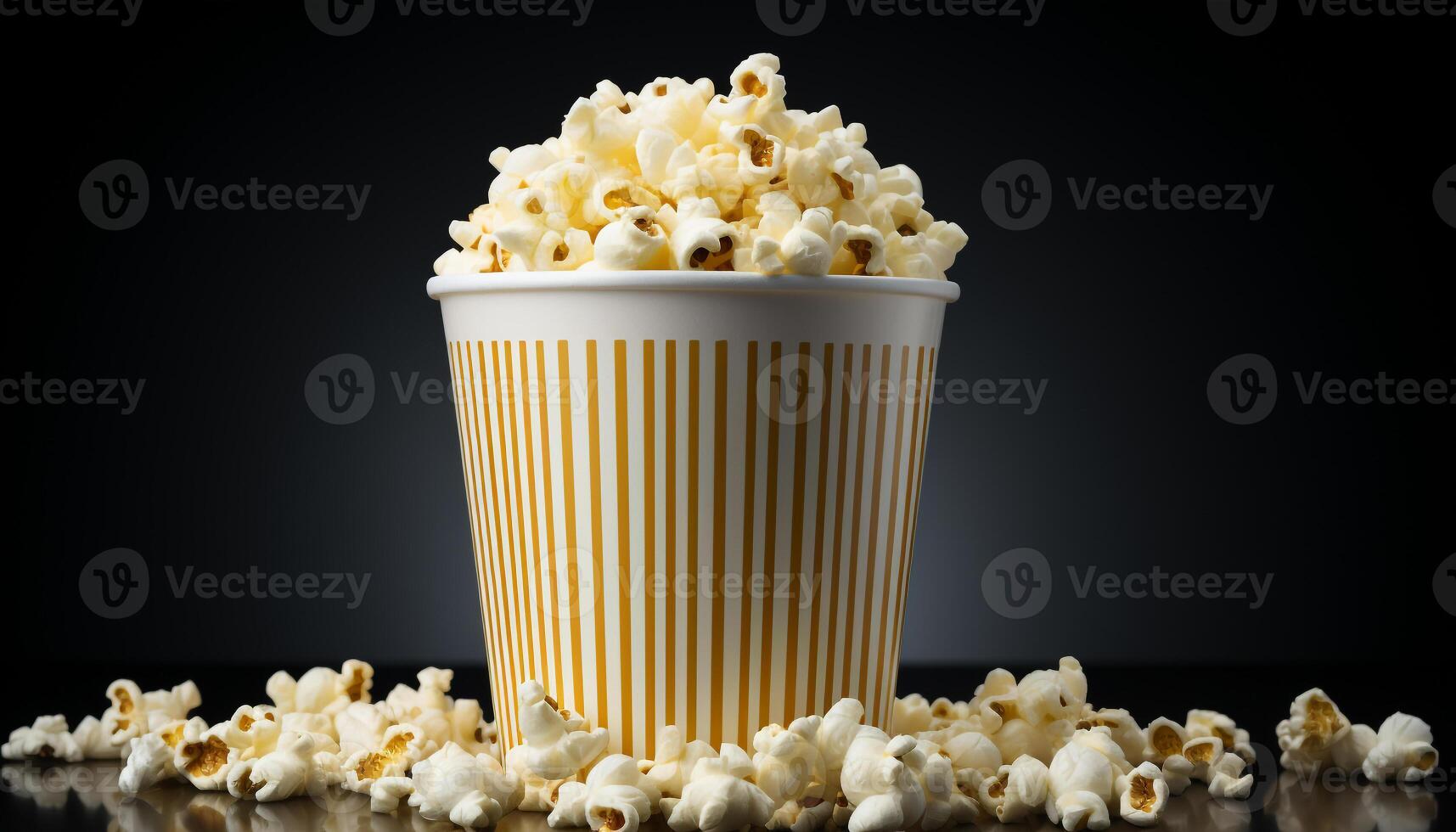 ai gegenereerd aan het kijken een film met een emmer van popcorn en Frisdrank gegenereerd door ai foto