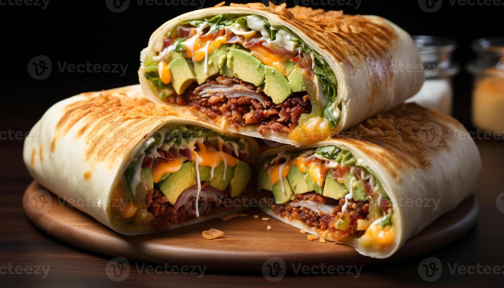 ai gegenereerd gegrild rundvlees taco Aan plat brood, vers guacamole, tomaat, en koriander gegenereerd door ai foto