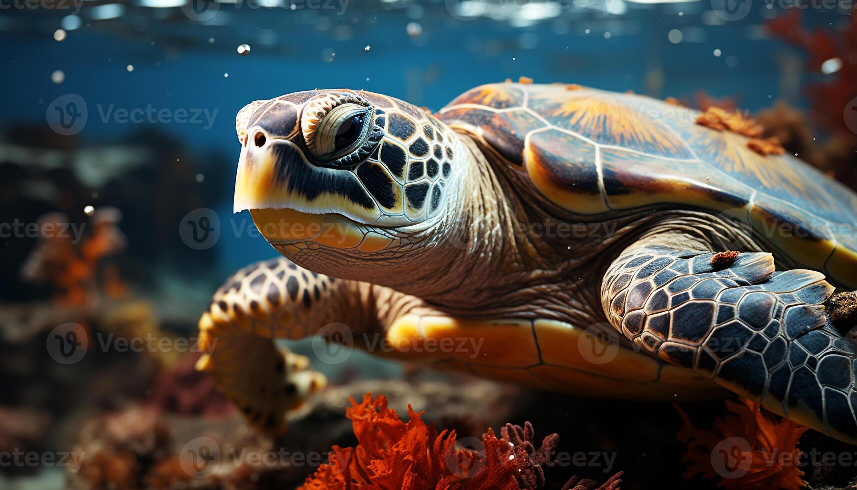 ai gegenereerd schildpad zwemmen sierlijk, presentatie van schoonheid in natuur onderwater- wereld gegenereerd door ai foto