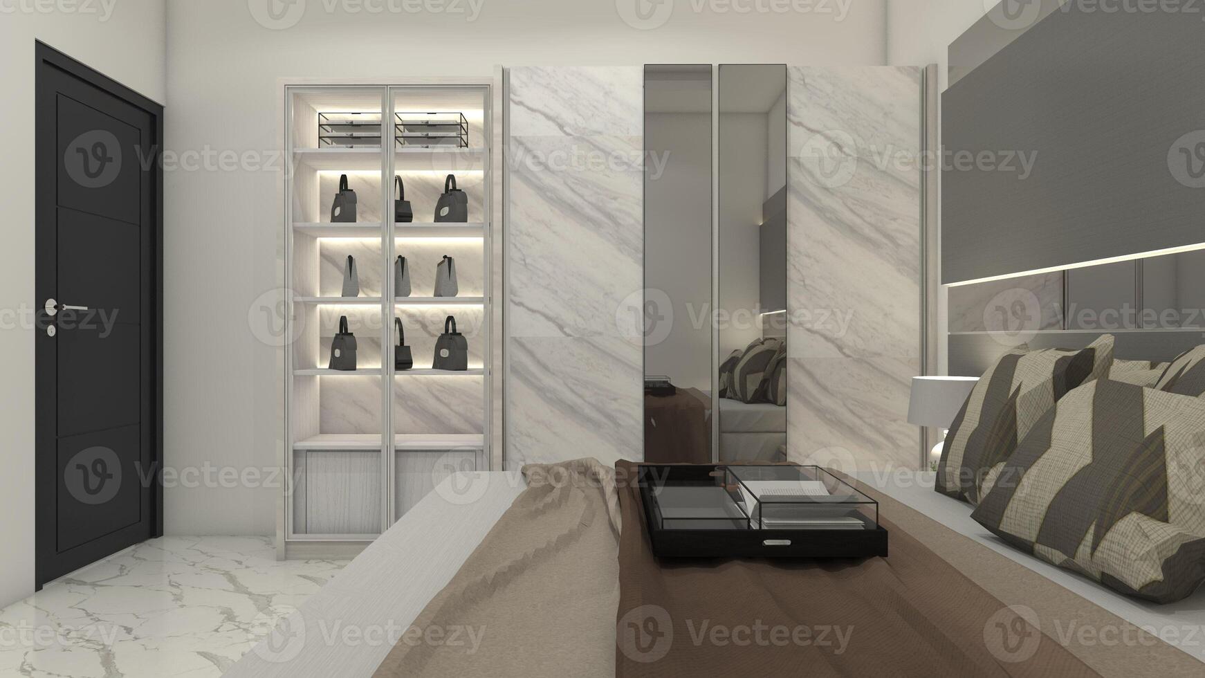 luxe kleren garderobe kabinet en vitrine accessoires Scherm, 3d illustratie foto