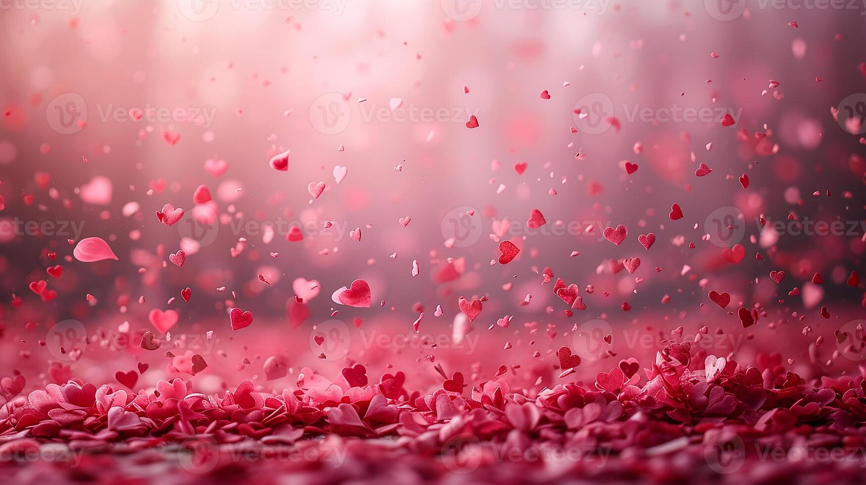 ai gegenereerd roze achtergrond met harten en sparkles voor Valentijnsdag dag. foto