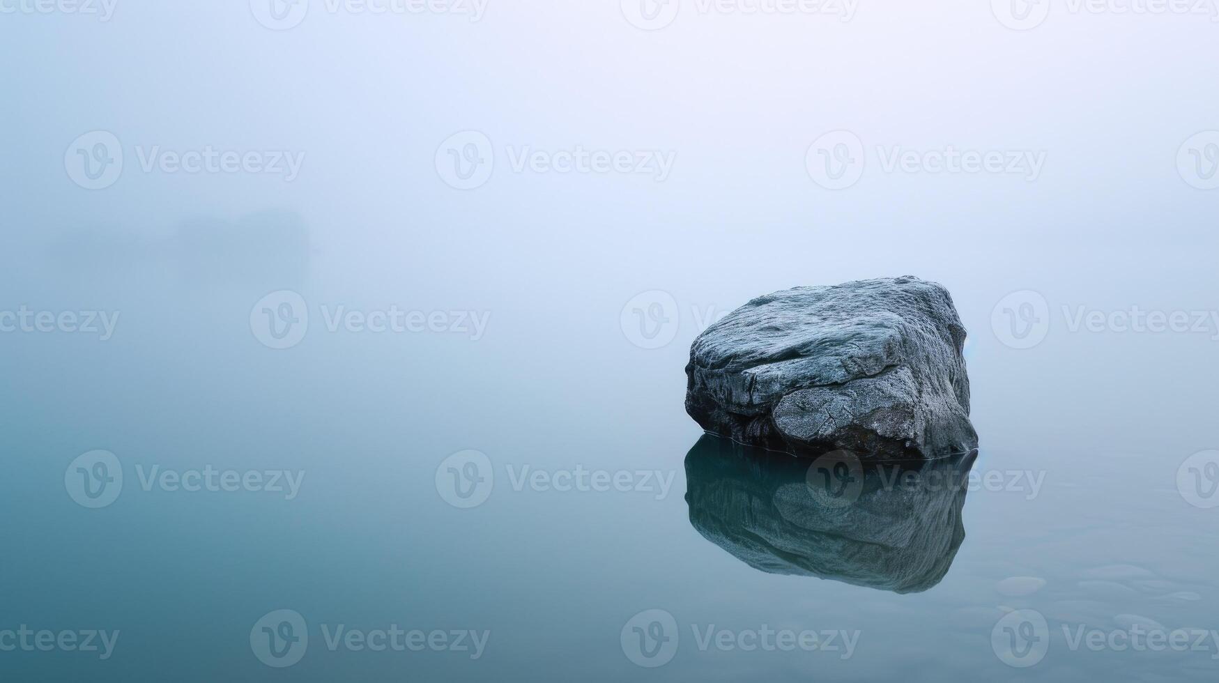 ai gegenereerd een eenzaam rots drijft sereen boven kabbelend water, haar reflectie spiegelen kalmte, ai gegenereerd foto