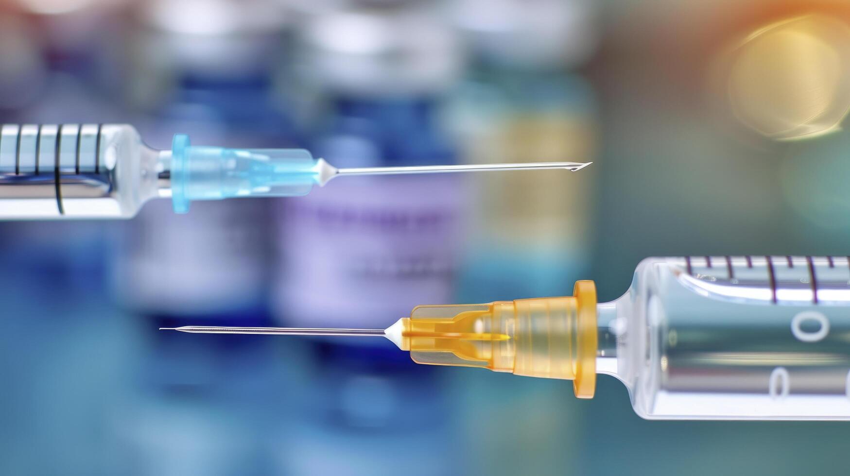 ai gegenereerd detailopname van medisch injectiespuit gevulde met vaccin, symboliseert gezondheidszorg en immunisatie foto