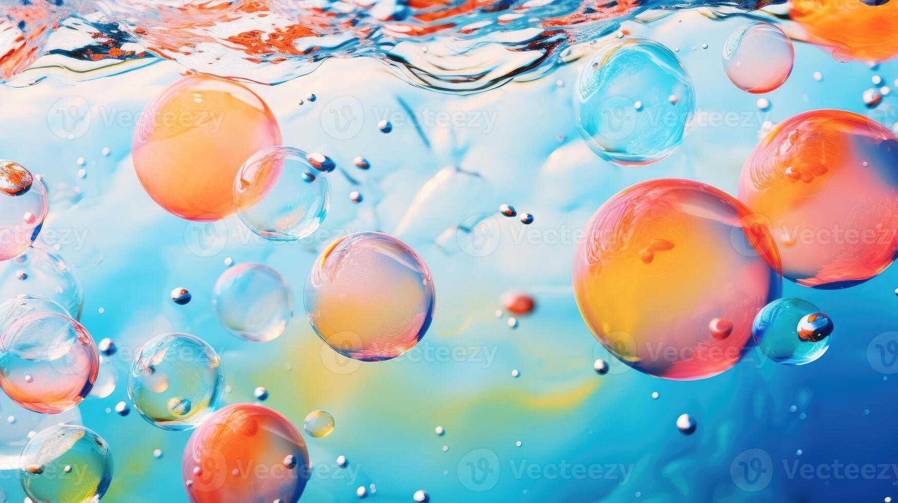 ai gegenereerd kleurrijk zeep bubbels drijvend speels in de zee water, toevoegen een grillig aanraken. ai gegenereerd. foto