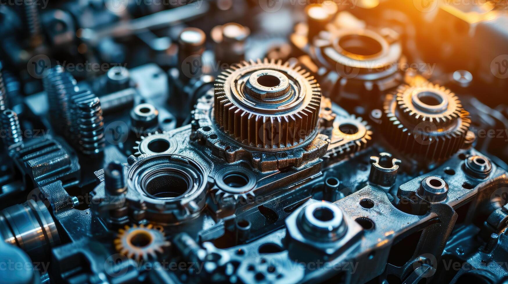 ai gegenereerd detailopname van gedemonteerd auto automatisch transmissie uitrusting een deel Aan werkbank, onthullend ingewikkeldheden. ai gegenereerd foto