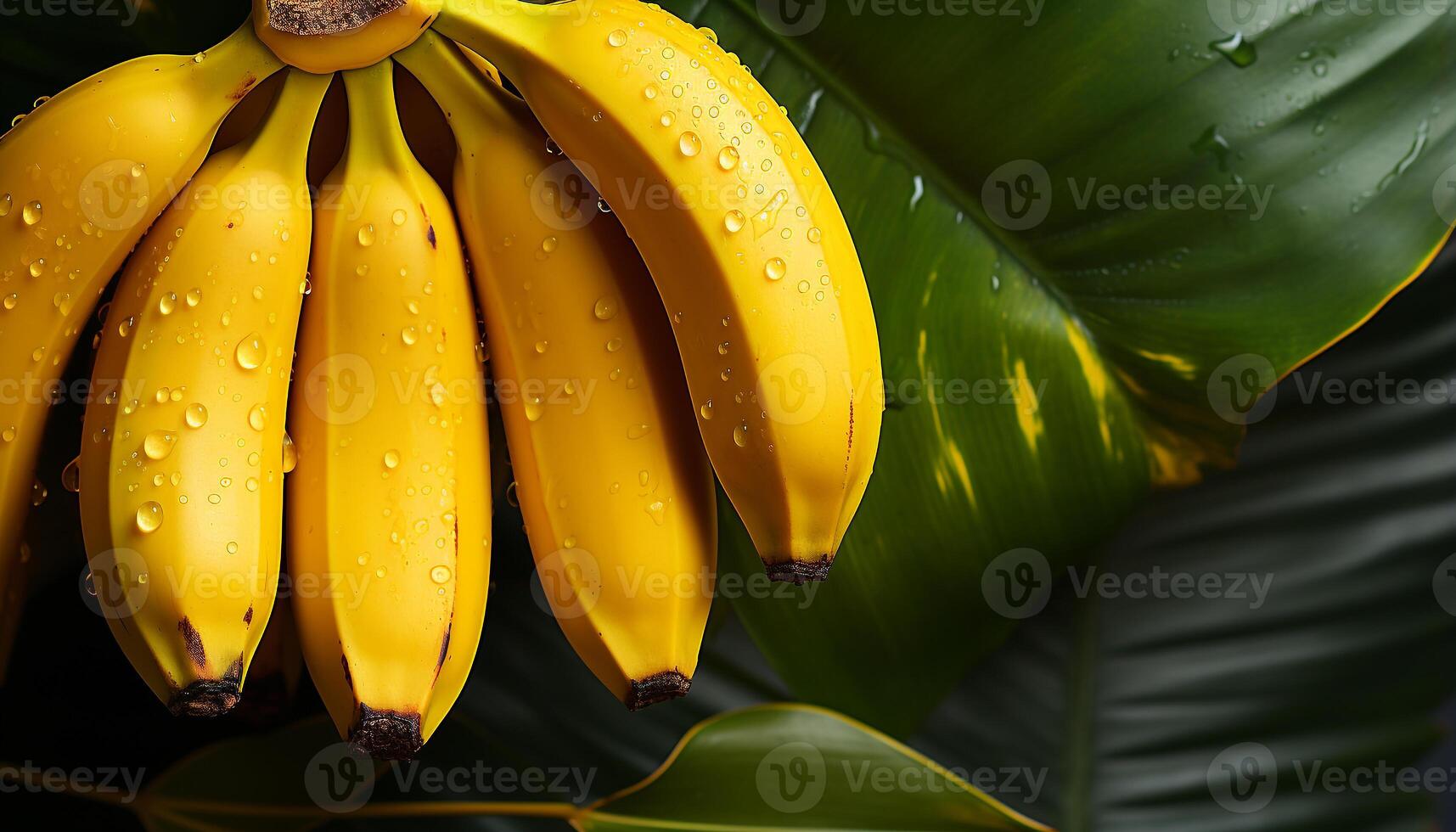 ai gegenereerd versheid en schoonheid in natuur een dichtbij omhoog van een nat, rijp banaan gegenereerd door ai foto