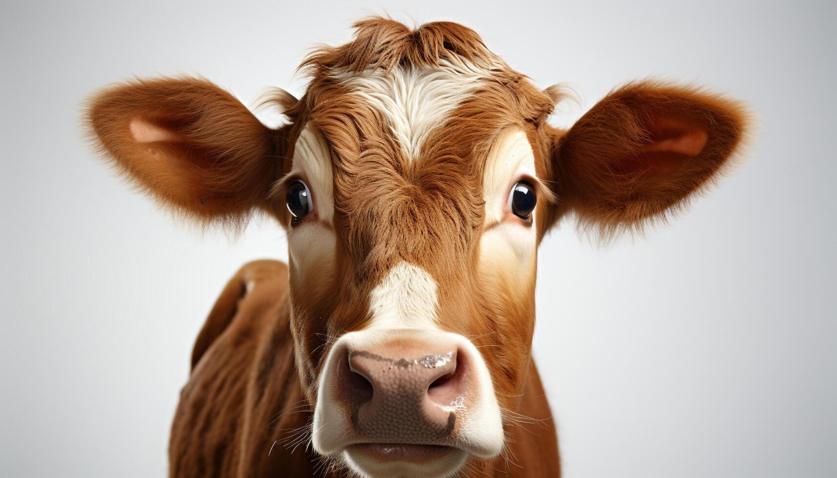 ai gegenereerd schattig koe begrazing in een weide, op zoek Bij camera gegenereerd door ai foto