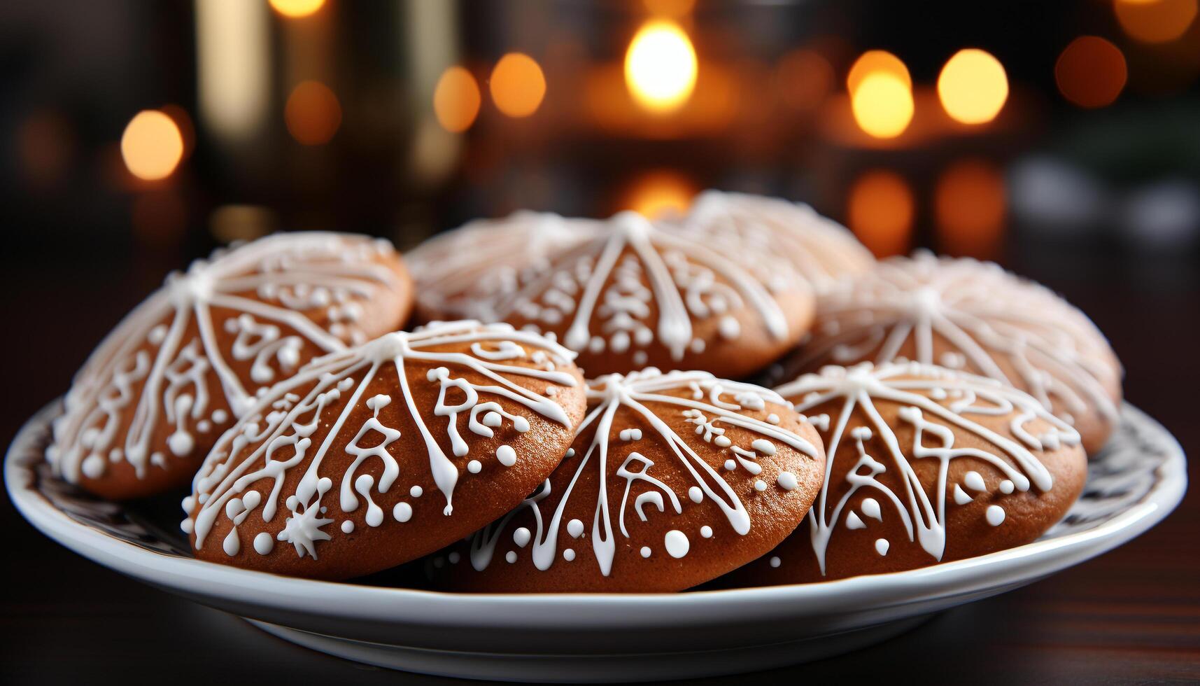 ai gegenereerd toegeeflijk toetje bord met fijnproever chocola koekje en kaars decoratie gegenereerd door ai foto